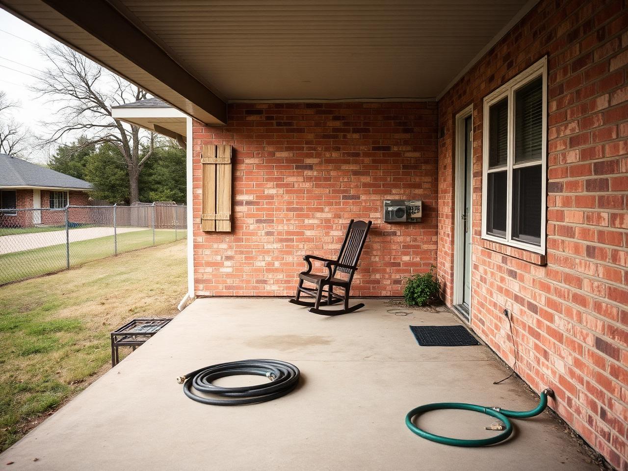 Older Oklahoma ranch home left behind after an inheritance, porch and yard untouched