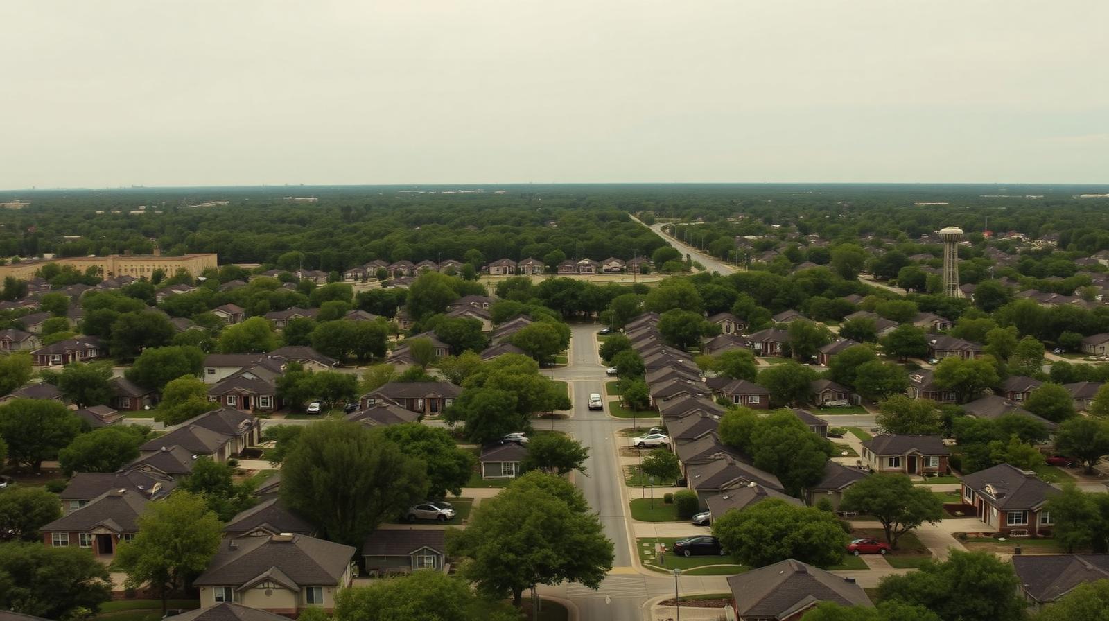 Aerial view of an Oklahoma City metro residential neighborhood grid